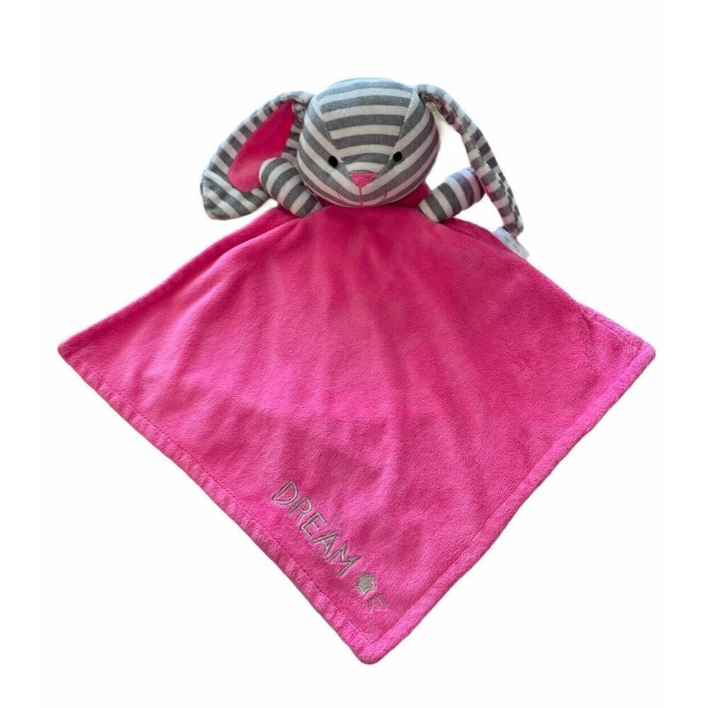 Poetic Plush Bella Tunno Pink Gray Stripe Bunny Rabbit Security Blanket Lovey